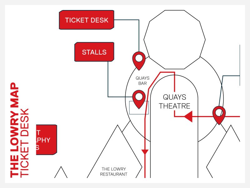 Graduation map showing location of Ticket Desk in The Lowry
