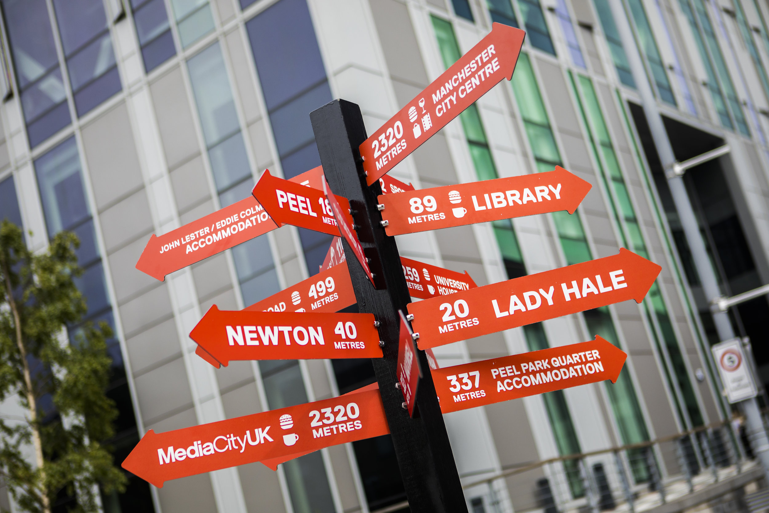 University of Salford Open day signpost.
