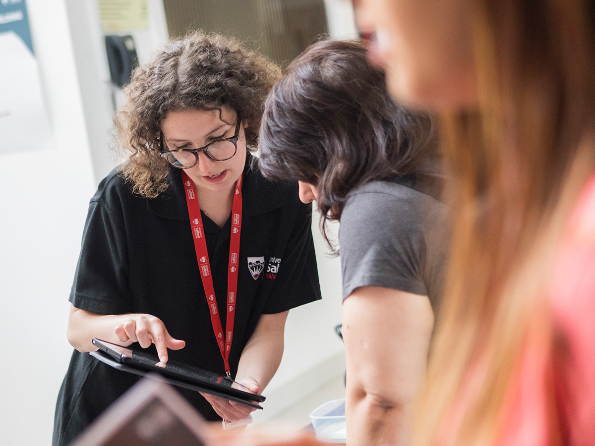 Students at a University of Salford postgraduate open day