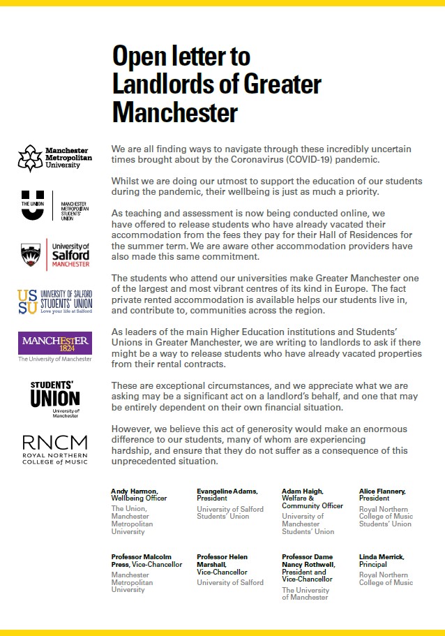 Letter to landlords of Greater Manchester