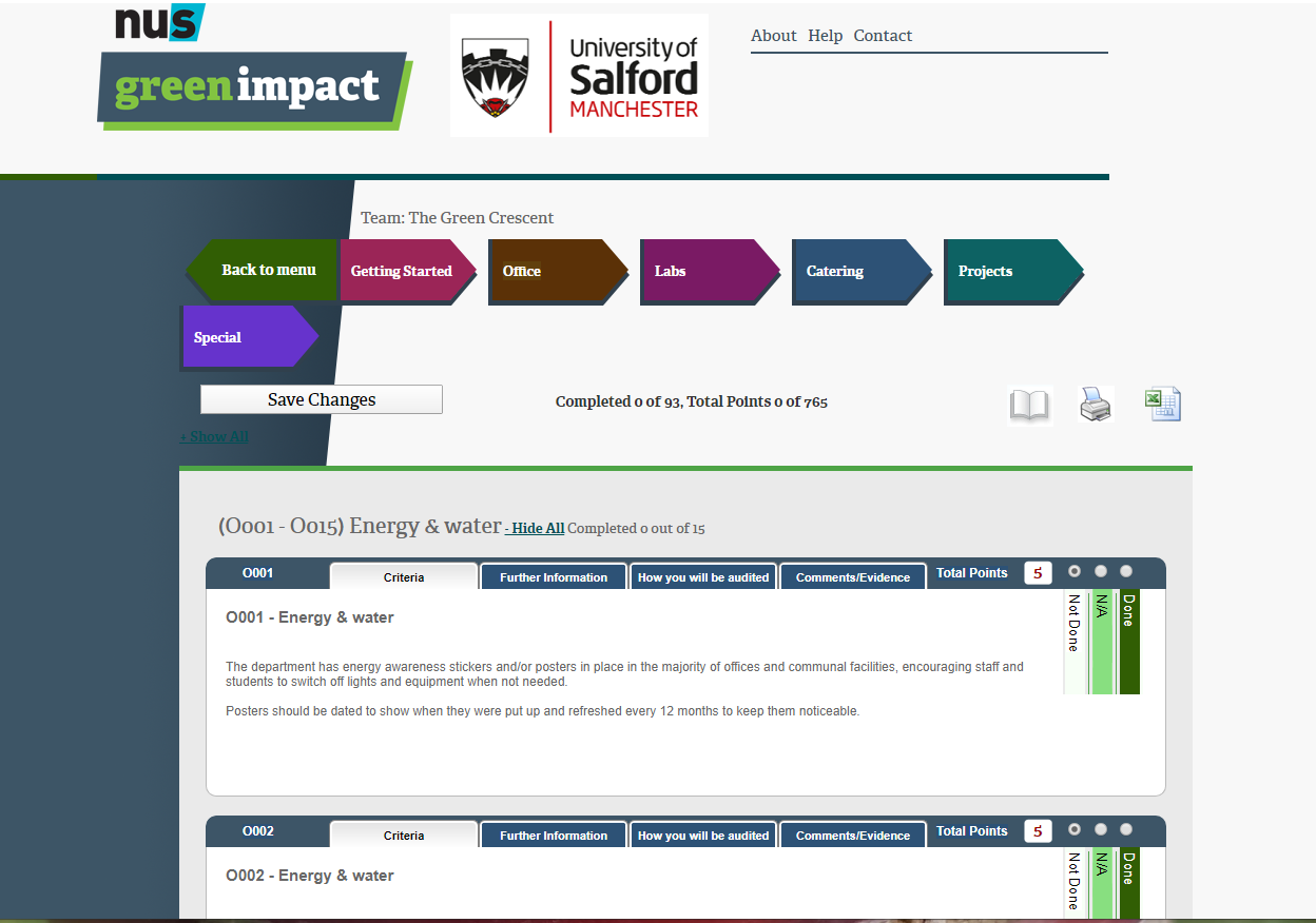 Screenshot of Green Impact toolkit