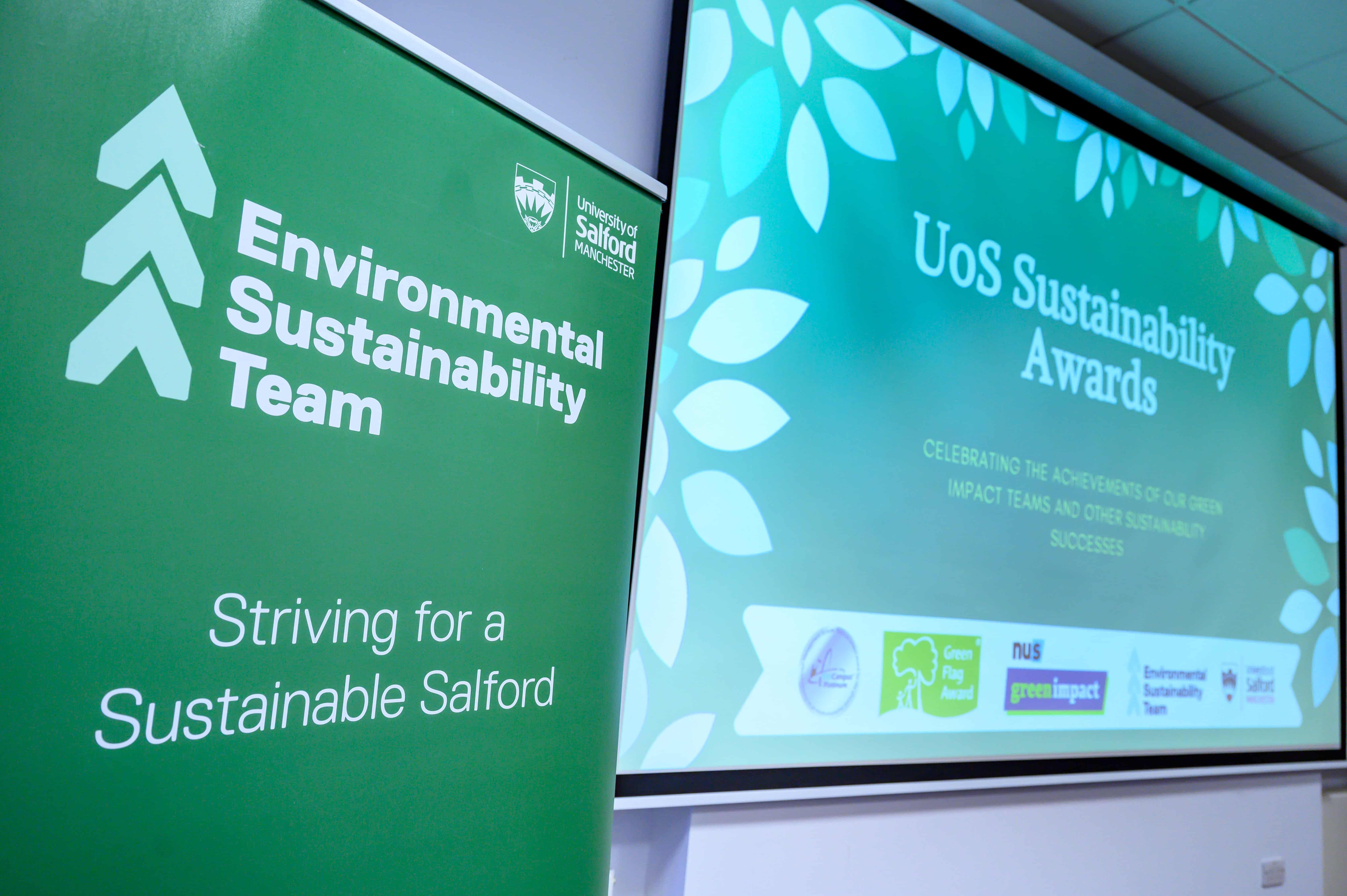 Sustainability banner and presentation on screen 