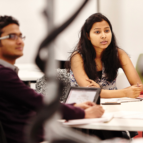 Business students working at a desk