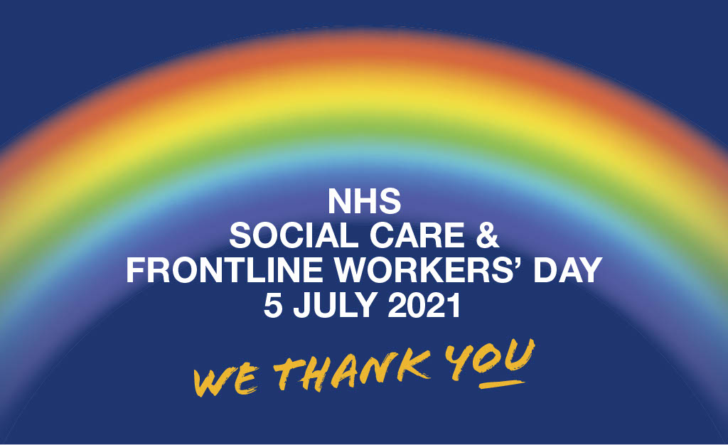 NHS thank you message with rainbow background