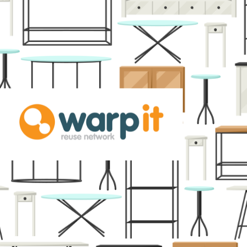 Warp IT logo with furniture in the background