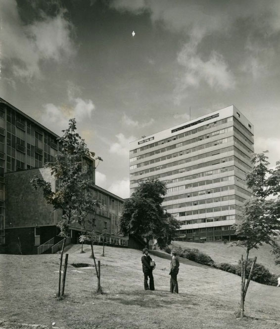 A photo from the Archives shows the Chemistry Tower as seen from Peel Park