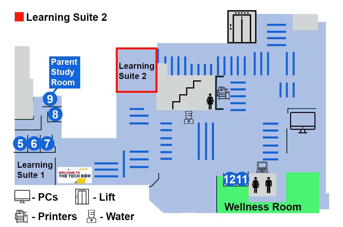 Find Learning Suite 2 on the 1st floor of Clifford Whitworth Library