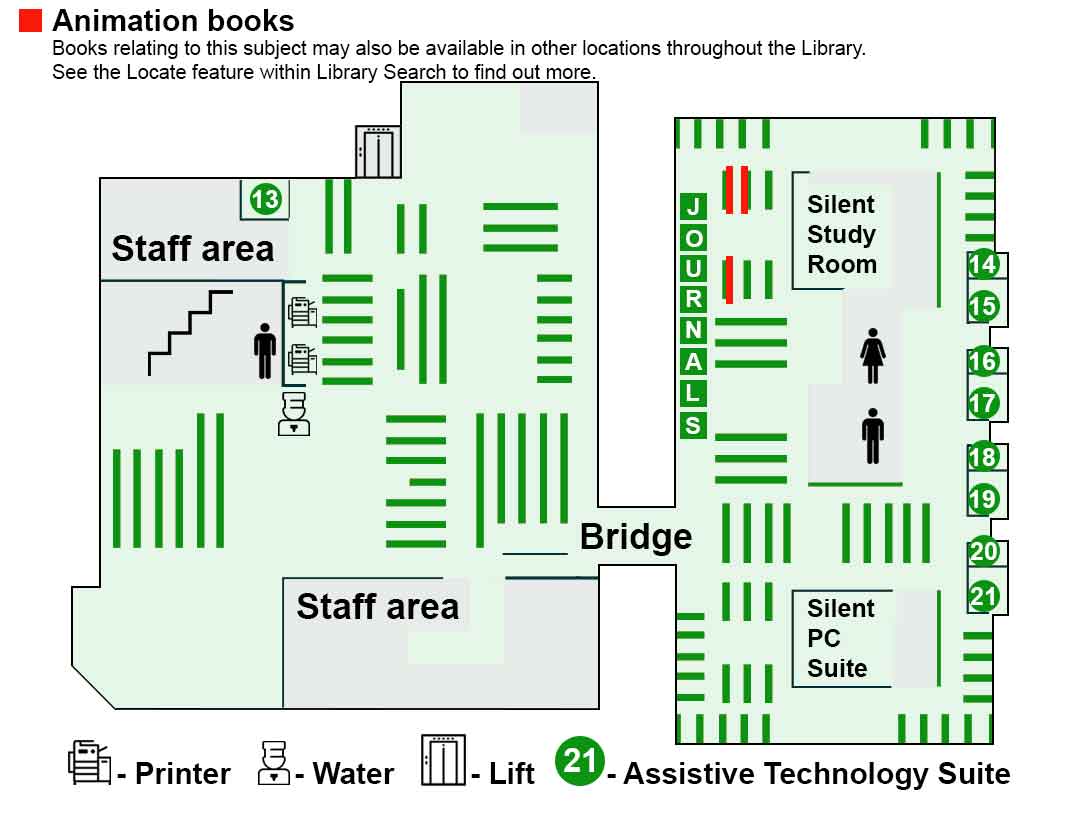 Map showing the location of Animation books in the Library