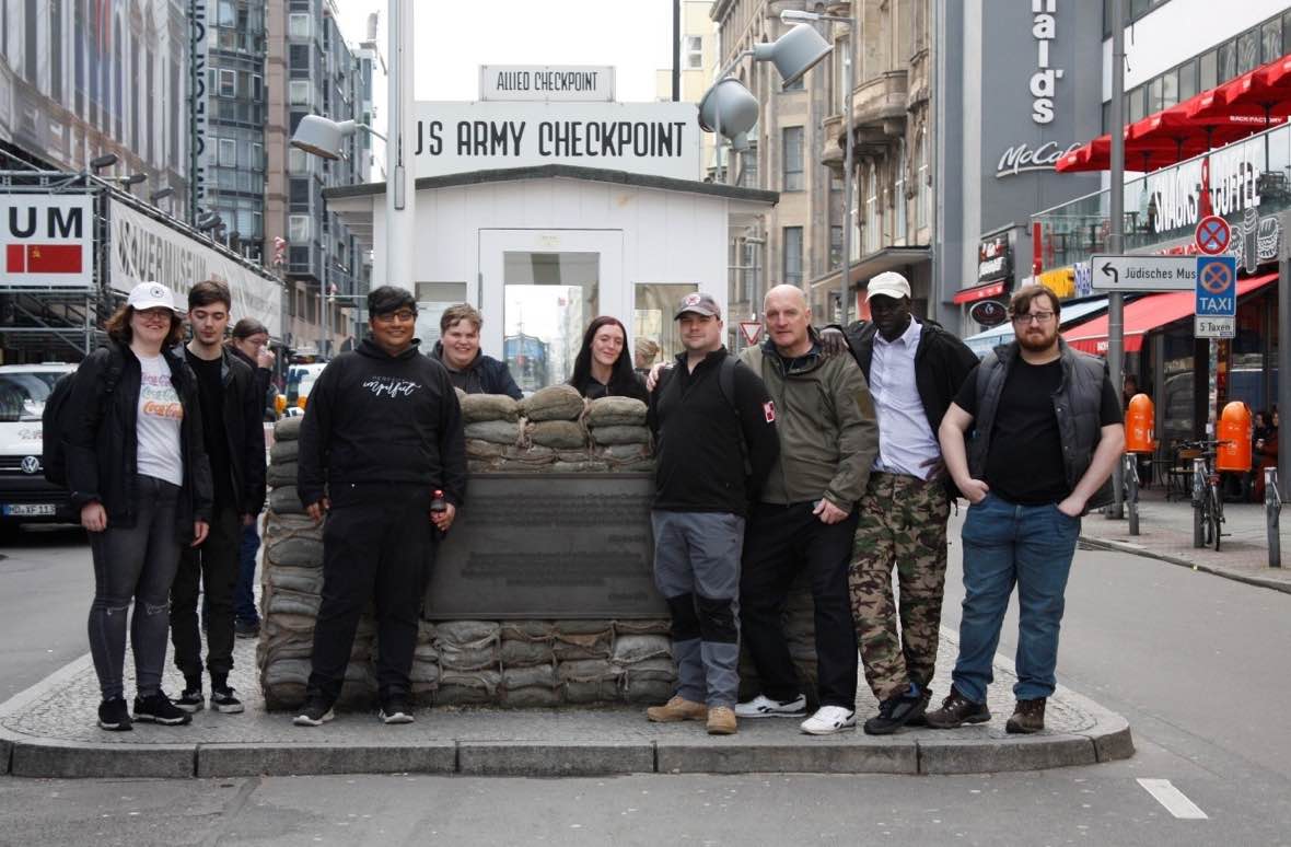 Students outside Charlies checkpoint in berlin