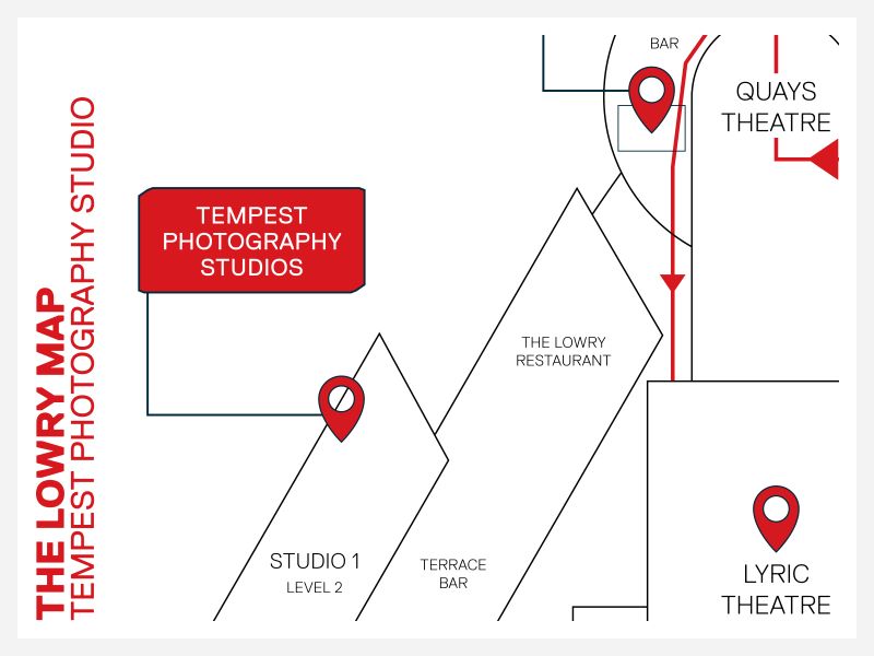 Graduation map showing location of Tempest Photography studios in The Lowry