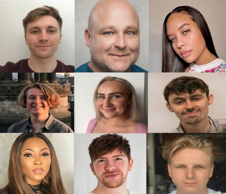The full nine students and alumni at the Edinburgh TV Festival 2023 
