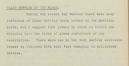 Part of a parks report on glass bottles in the park