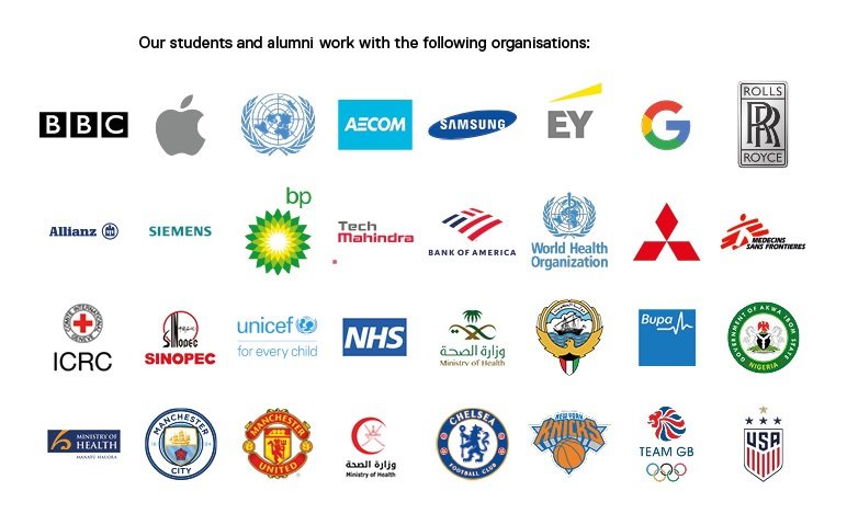 32 well known logos with the text 'our students and alumni work with the following organisations'