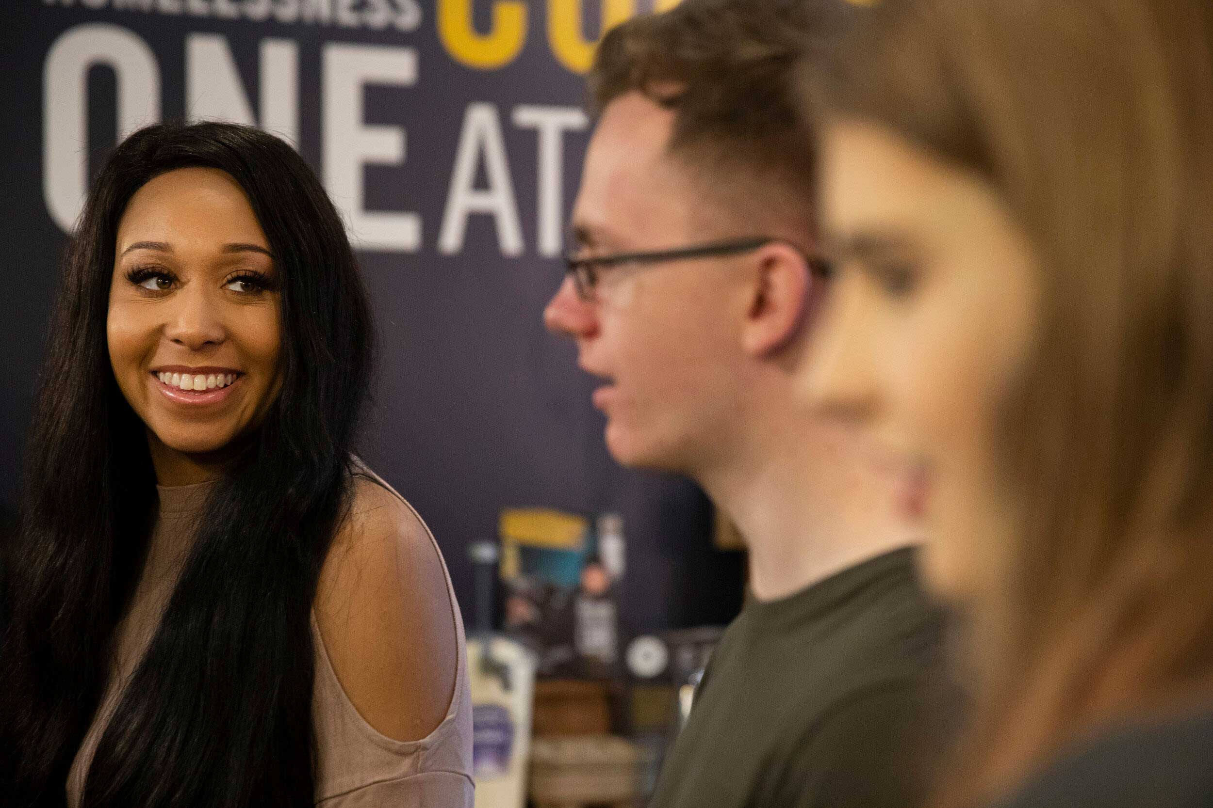 Students in conversation in Atmosphere Kitchen and Bar, University of Salford