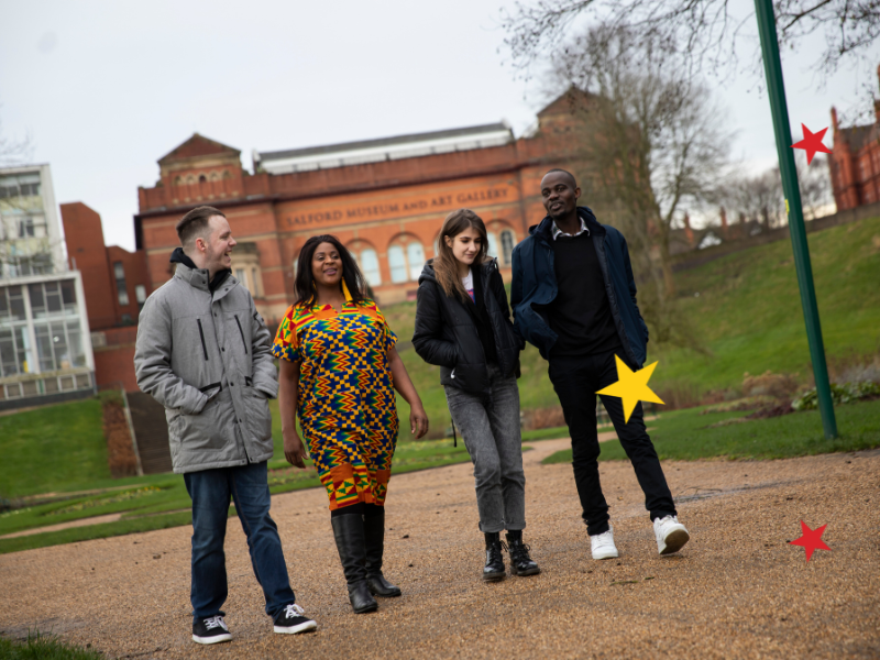 Students walking through Peel Park