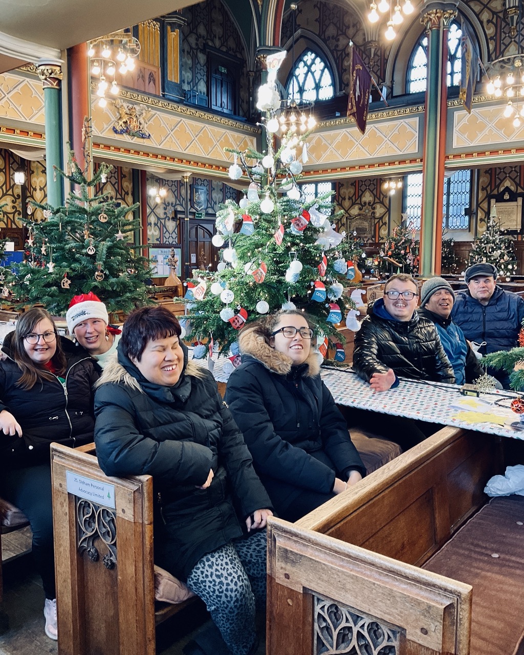 Oldham Personal Advocacy Limited (OPAL) trip to the annual Christmas Tree Festival inside Oldham Parish Church in Greater Manchester, England