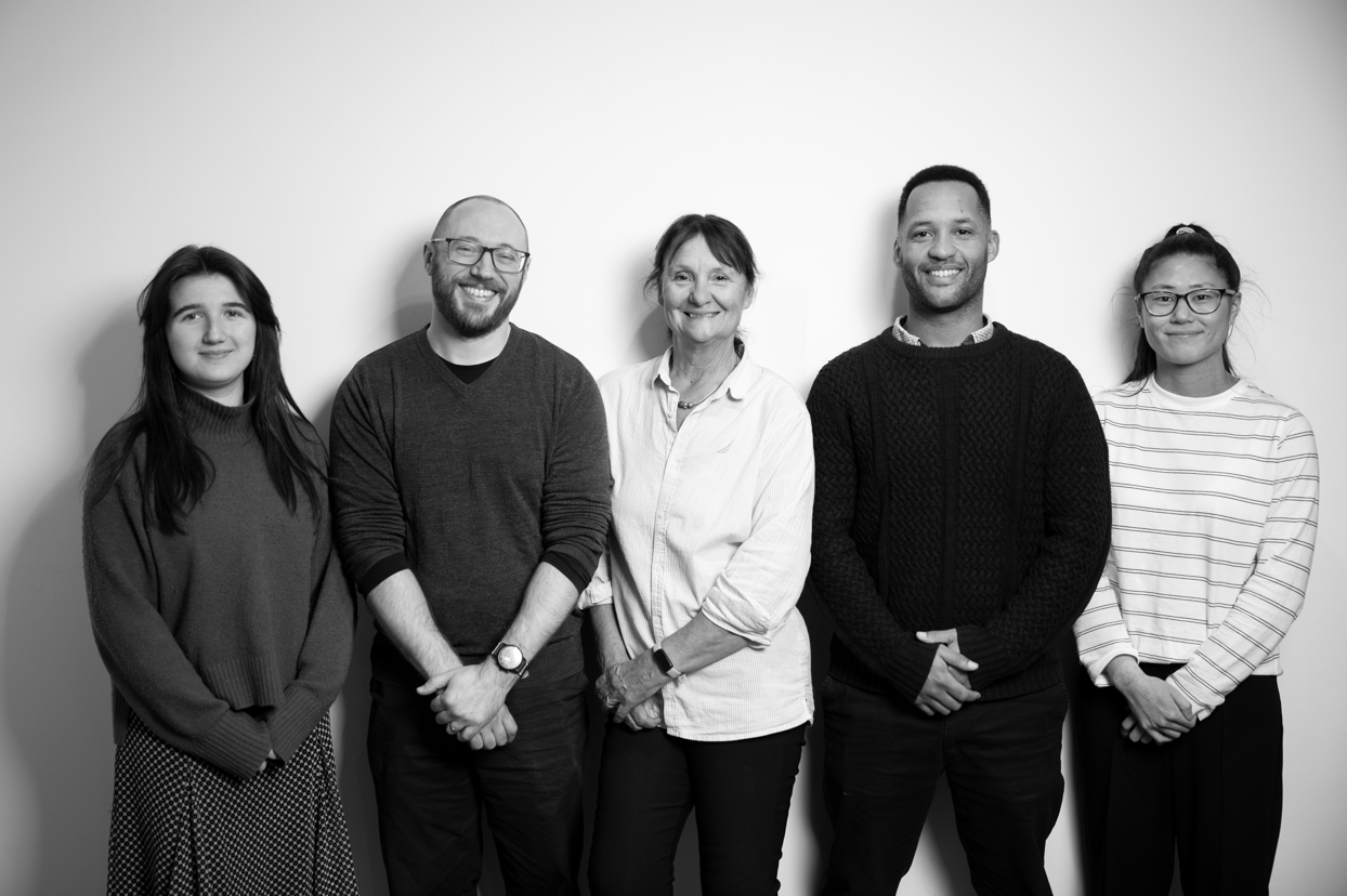 Left to right: Hannah Meleady, Dr Dan Parker, Professor Louise Ackers, James Ackers-Johnson and Hetty Connor