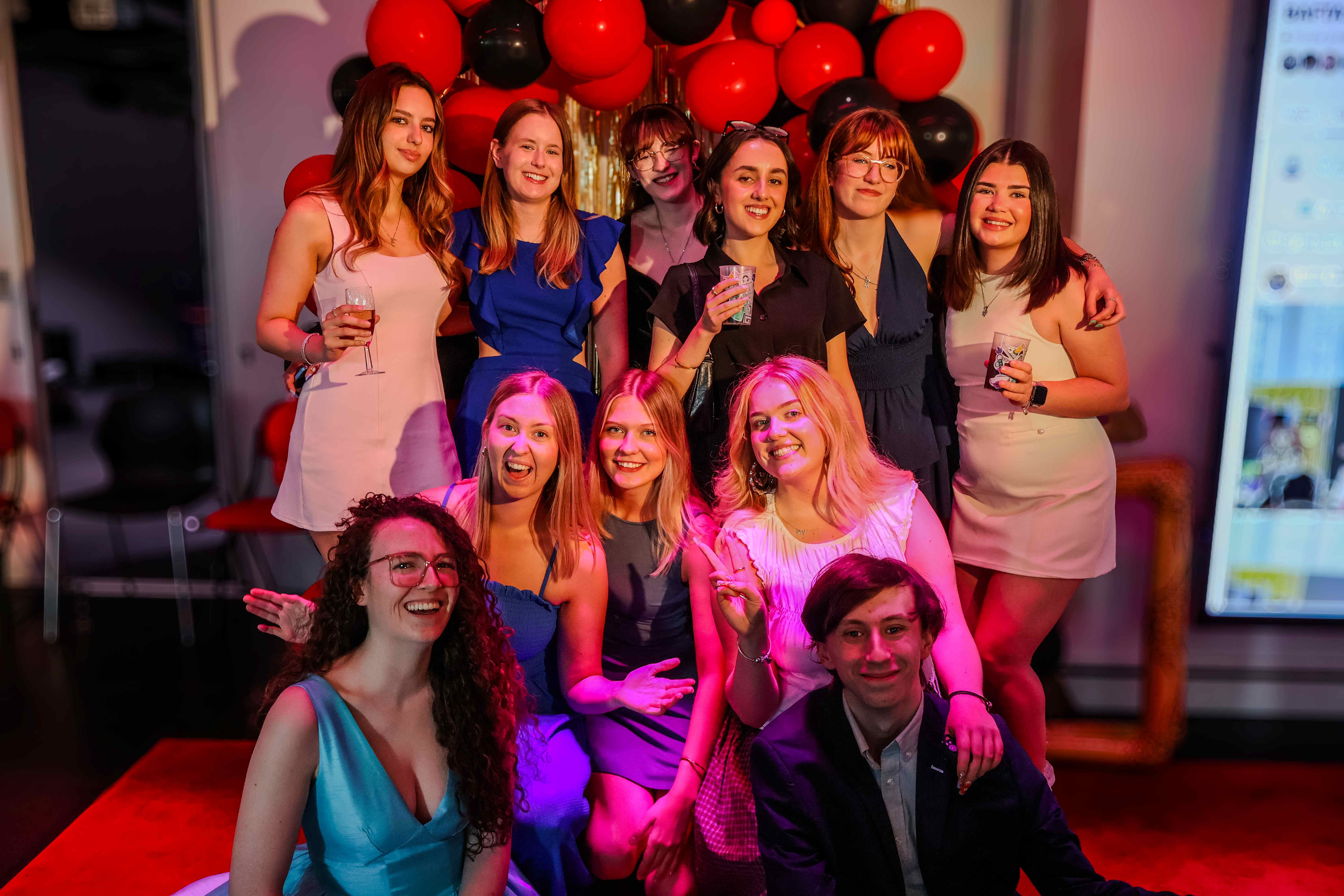 Students gathered for a group photo at an awards event
