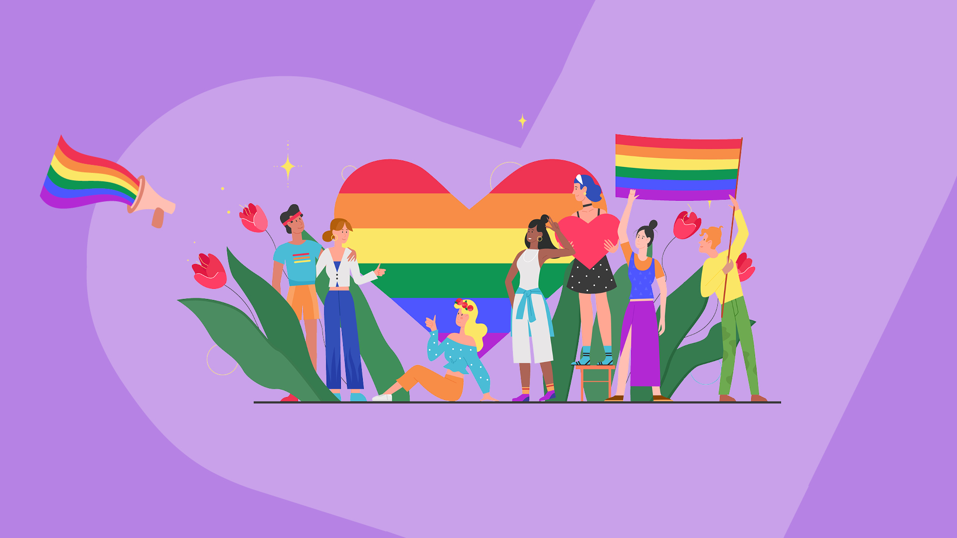 A graphic depicting a group of queer people