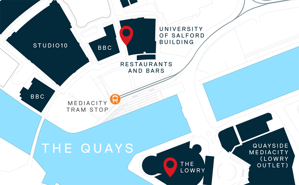 Map of MediaCity showing University of Salford Building