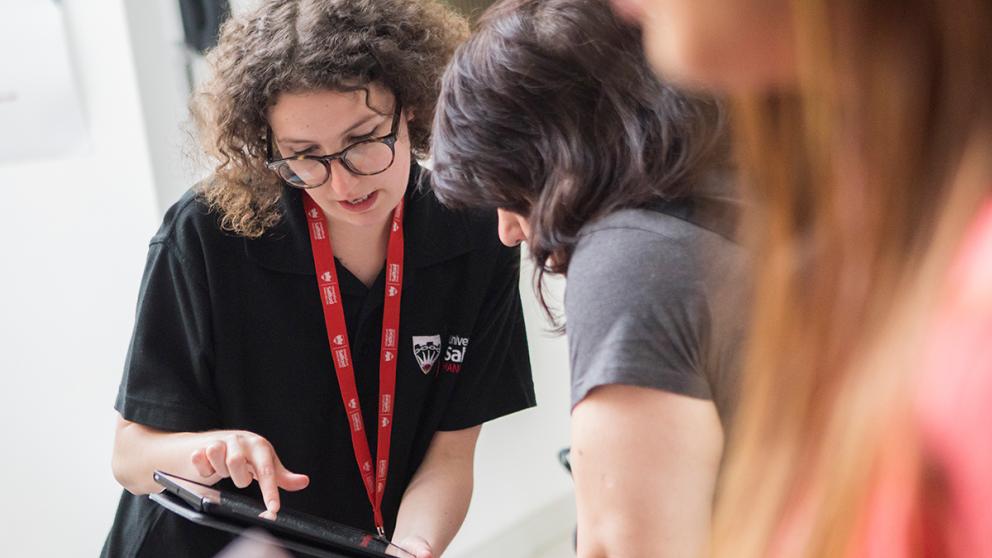 Students at a University of Salford postgraduate open day