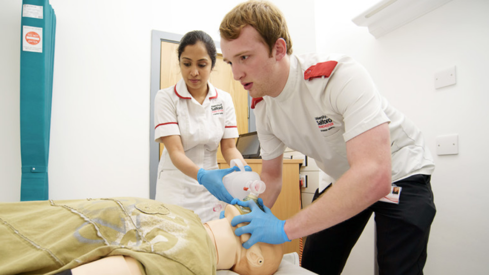 Nursing students at University of Salford working with a human patient simulator
