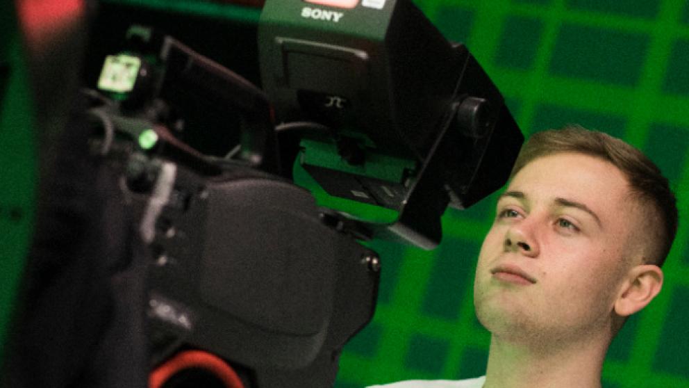 A student operating a camera at MediaCity