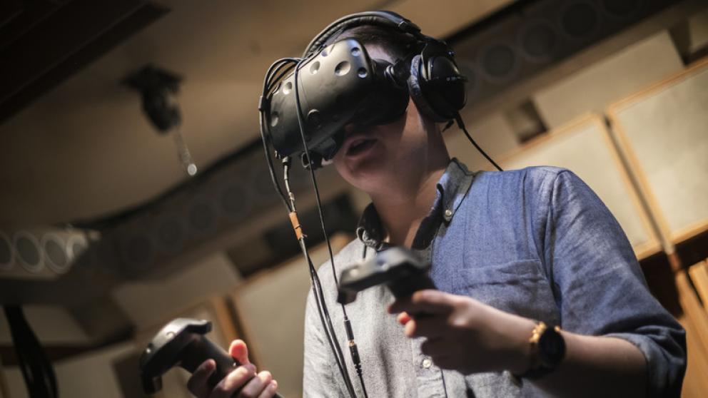 Student using virtual reality equipment