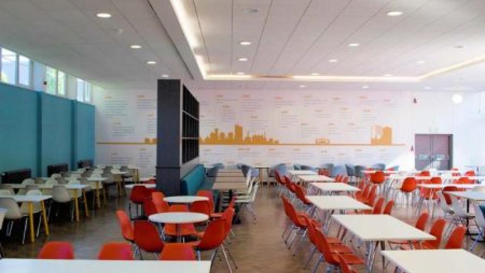 Seating area in Allerton Restaurant, University of Salford