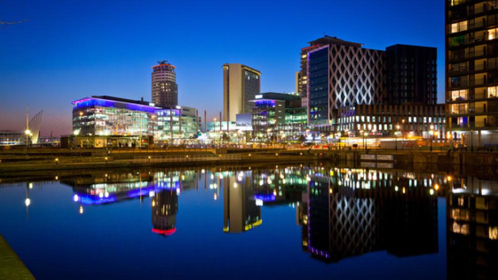 MediaCity skyline at night