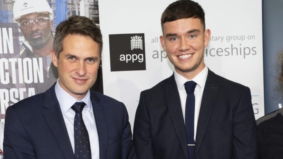 Gavin Williamson with apprentices at the Conservative Conference