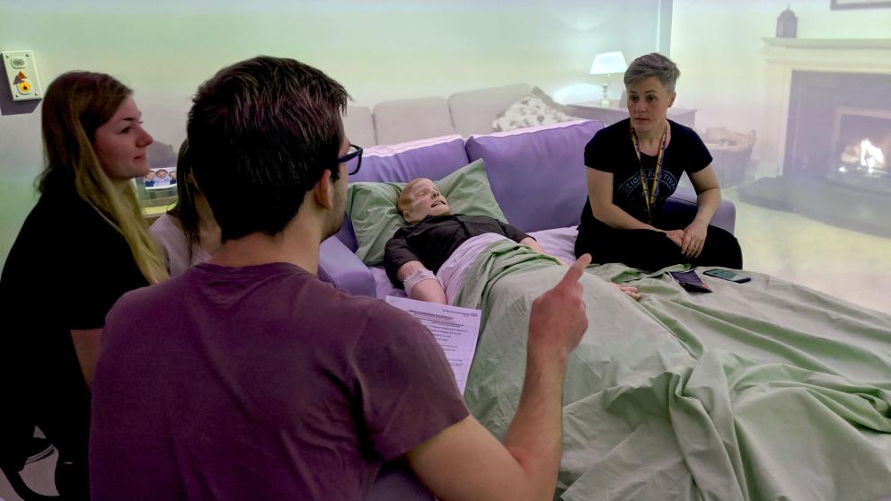 Simulation exercise taking place in the immersive suite at the University of Salford