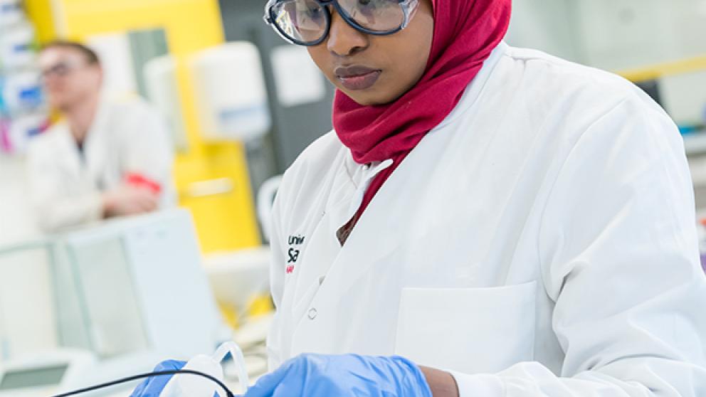 Student in a practical session in the Bodmer Labs, University of Salford