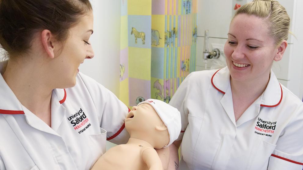 Student nurses	Student nurse in the Simulation Suite facility at the University of Salford