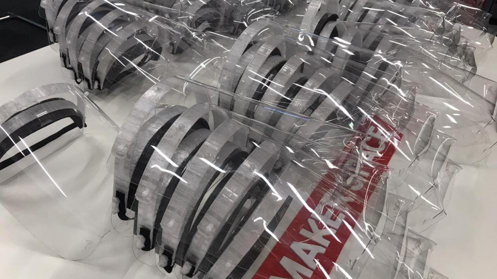 Medical face shields designed and created within the Morson Maker Space, University of Salford