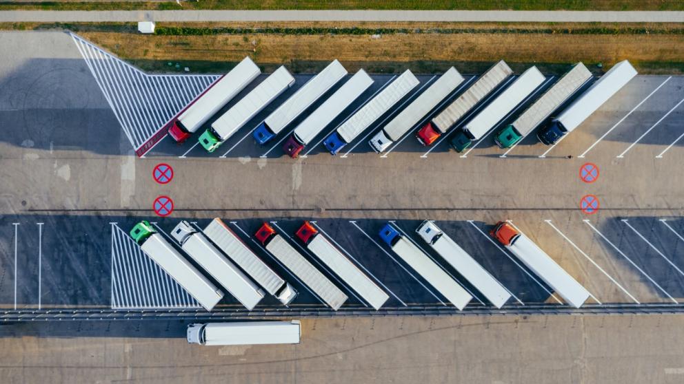 Lorries parked in a car park