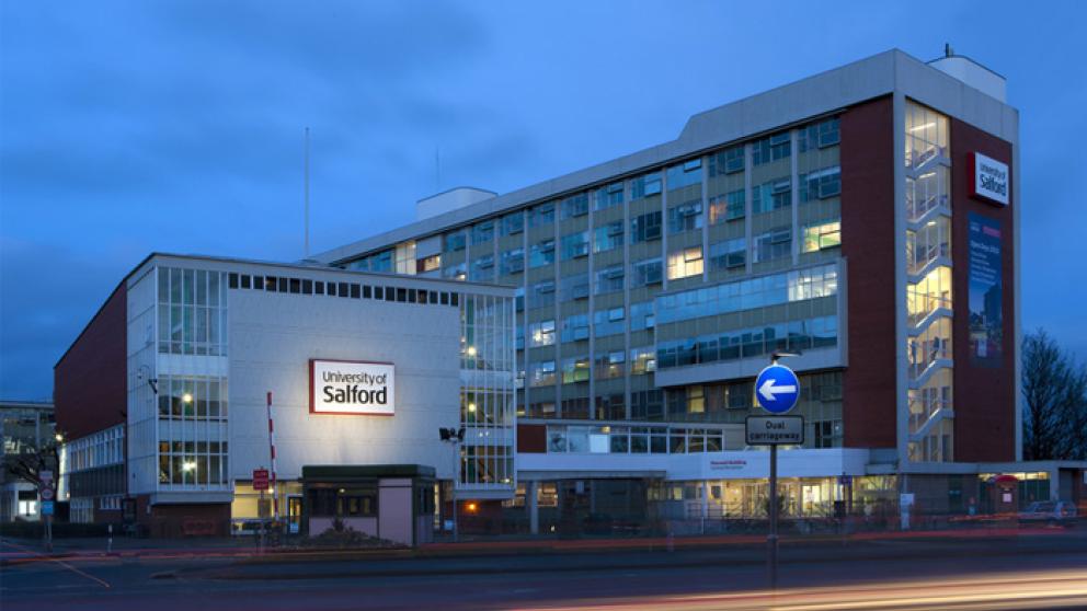 Maxwell Building at night, University of Salford