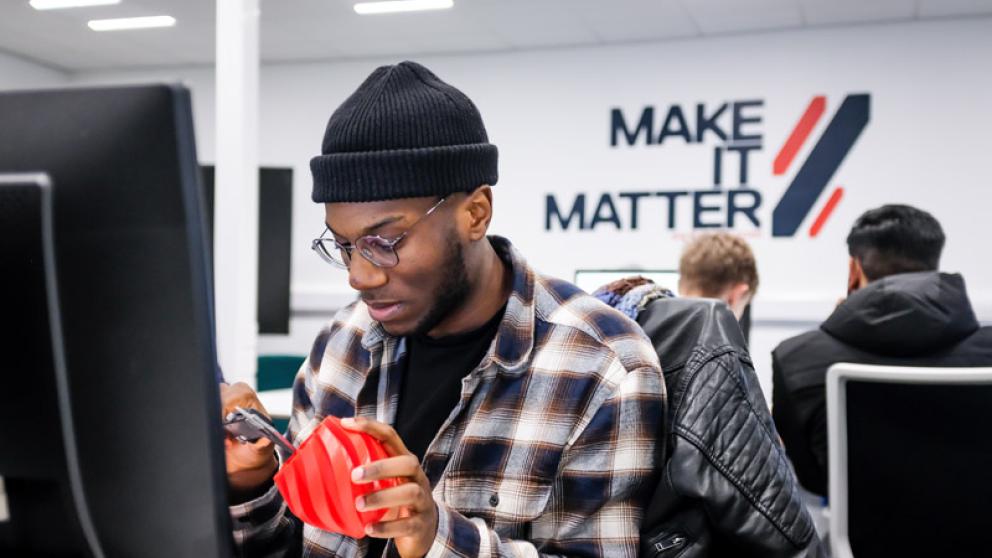 Engineering student working in the Morson Maker Space, University of Salford 