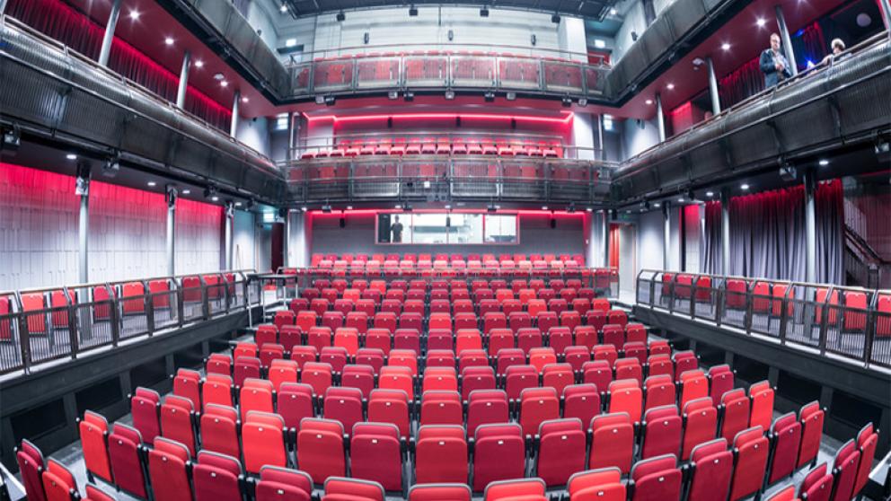 Fisheye view of seated area, New Adelphi Theatre, University of Salford