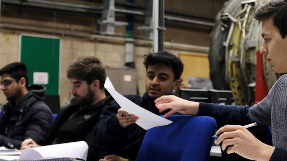 Aeronautics students in a lab