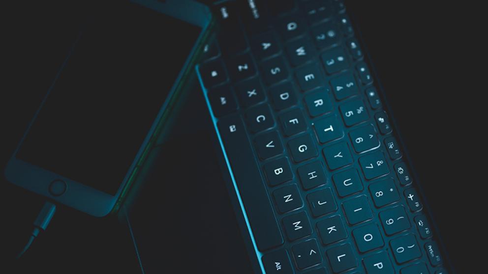 A keyboard and a smartphone