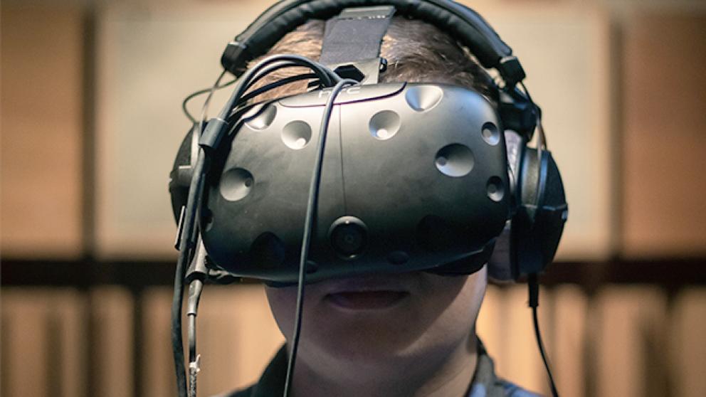 Student wearing Virtual reality (VR) equipment
