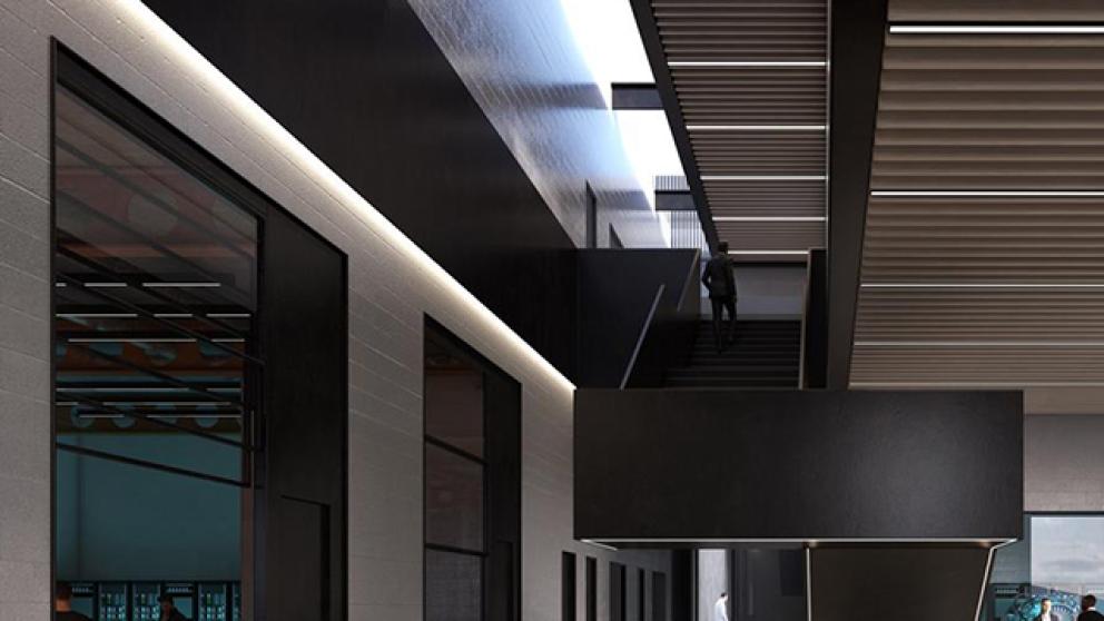 An artist's impression of an interior view of the North of England Robotics Innovation Centre (NERIC), University of Salford