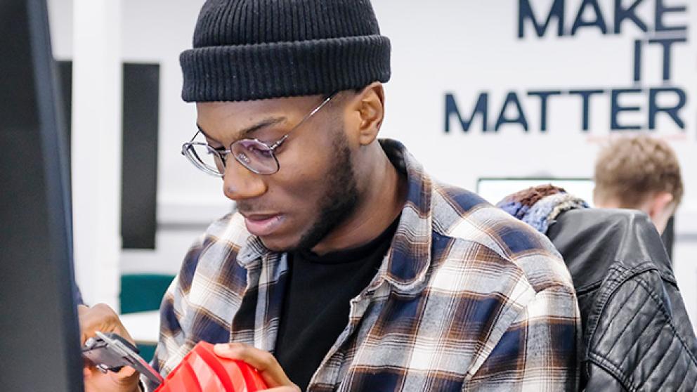 Engineering student working in the Morson Maker Space, University of Salford