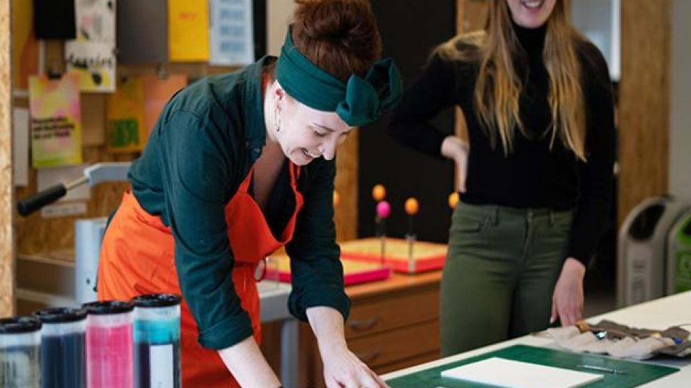 Two students in a New Adelphi studio, University of Salford
