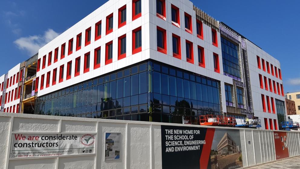 Exterior view of the Science, Engineering & Environment (SEE) Building, University of Salford