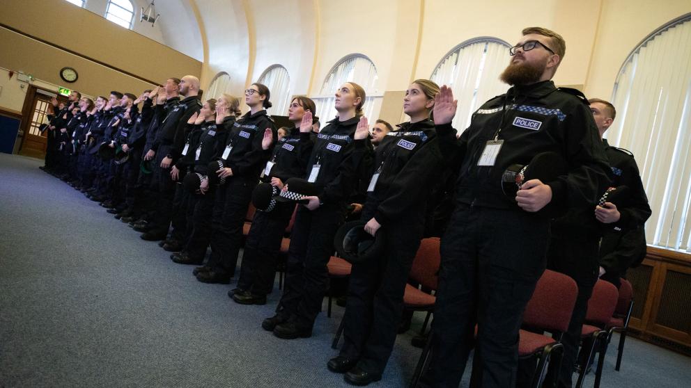 Cohort of student officers on the Policing Education Qualifications Framework take their pledge
