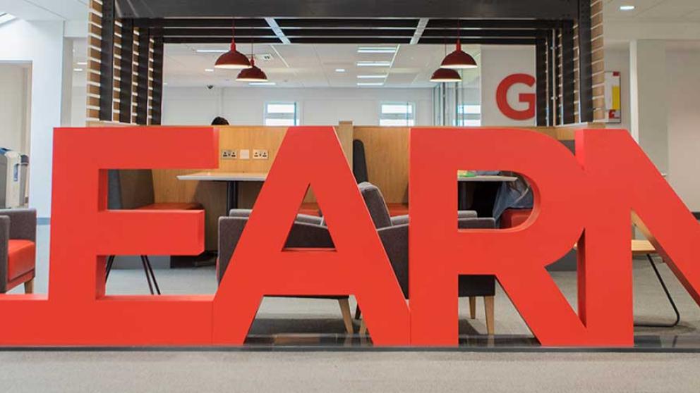 The LEARN sign at the entrance to the Library