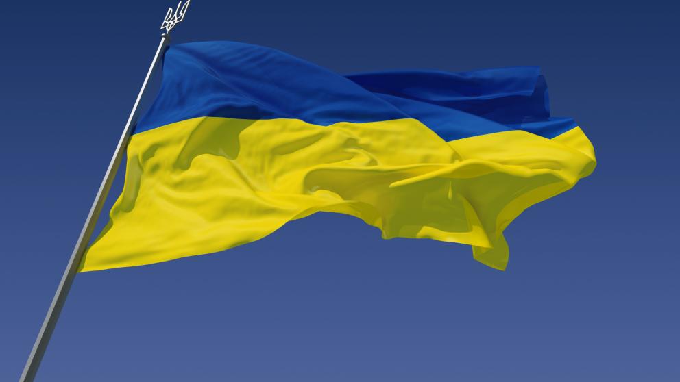 Flagpole with the Ukraine flag