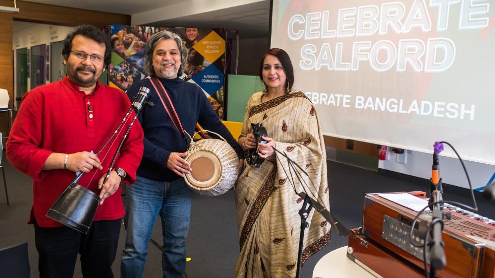 A group photo of the musicians who performed at the event.
